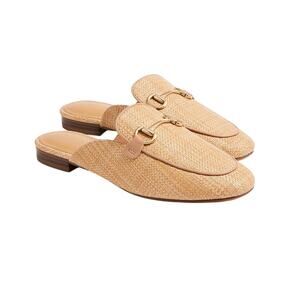 J. Crew Tan Woven Slip-On Mules Gold Bit Size 7.5 spring summer